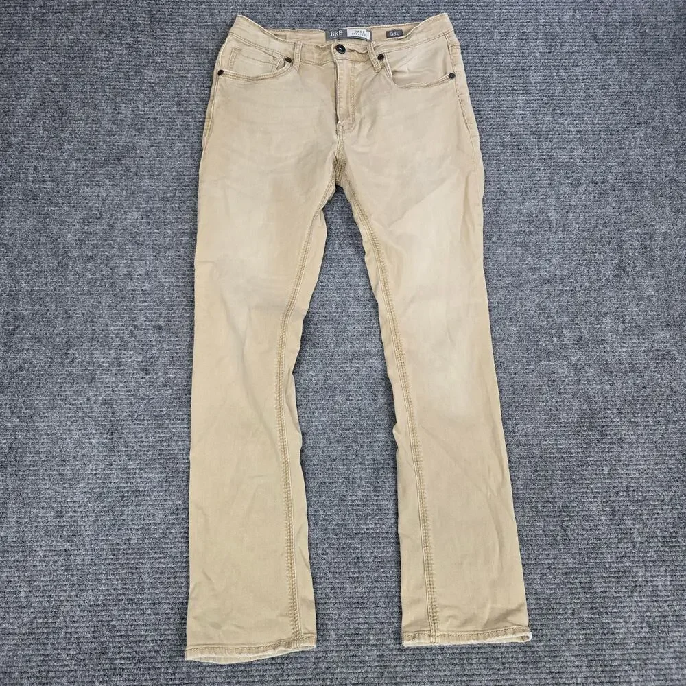 BKE Jake Straight Jeans Mens 33L Measure 32x32 Tan Khaki Straight Leg Buckle